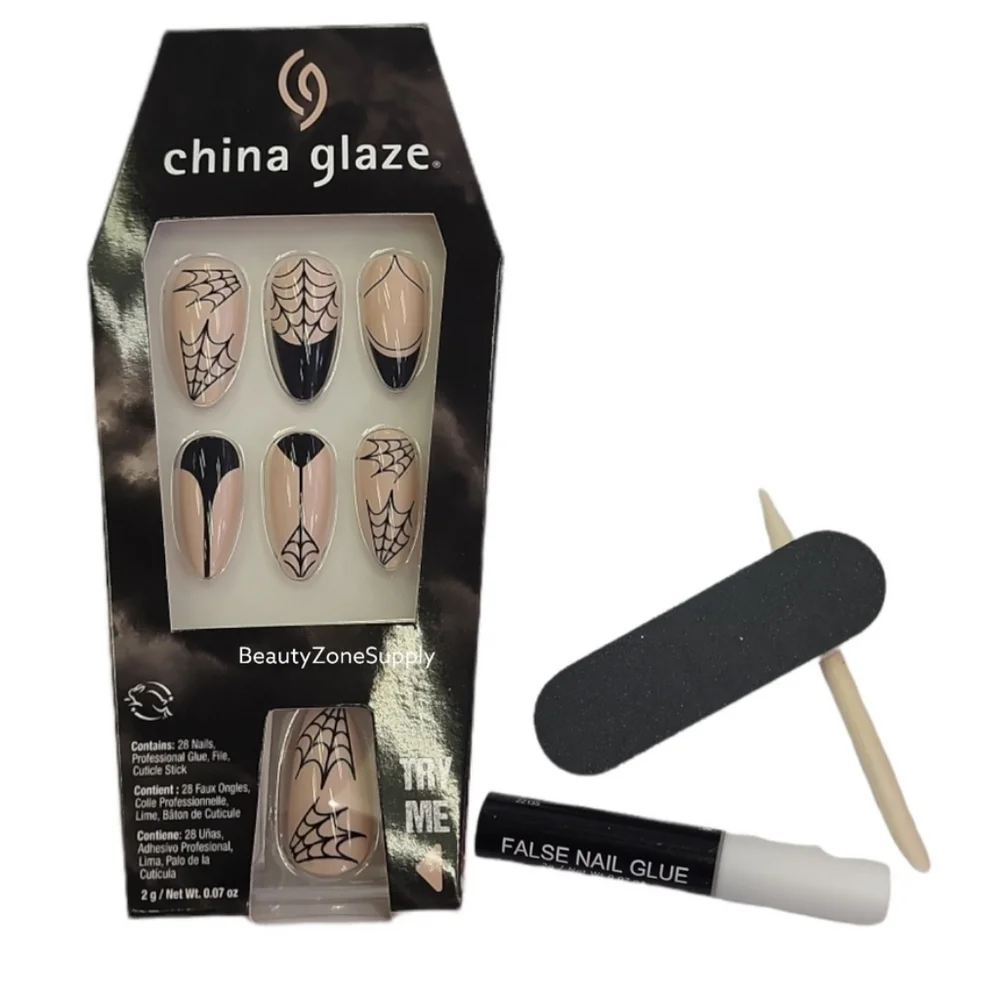 China Glaze Designer Nail Tips Fright Night #58180 Halloween spider web almond
